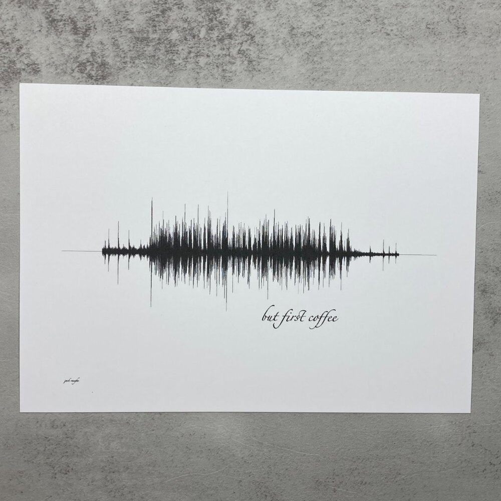 NEW But First Coffee Soundwave Wall Art Print 5x7in Black White Kitchen Modern